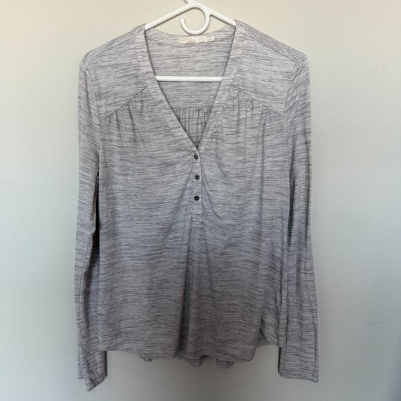 Prana Tops - PrAna Womens Henley Top Large Gray Heathered Long Sleeve Boho Minimal Casual